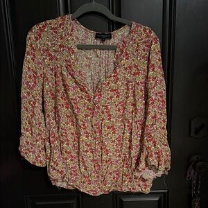 Anthropologie Floral Blouse - Red and Yellow